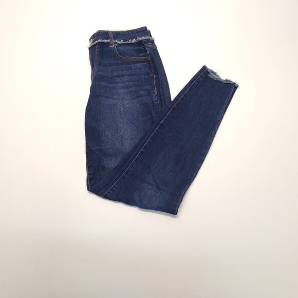 Maurices DenimFlex M Long High Rise Dark Fray Waist Jegging Sandblasted Wash EUC - Picture 3 of 9